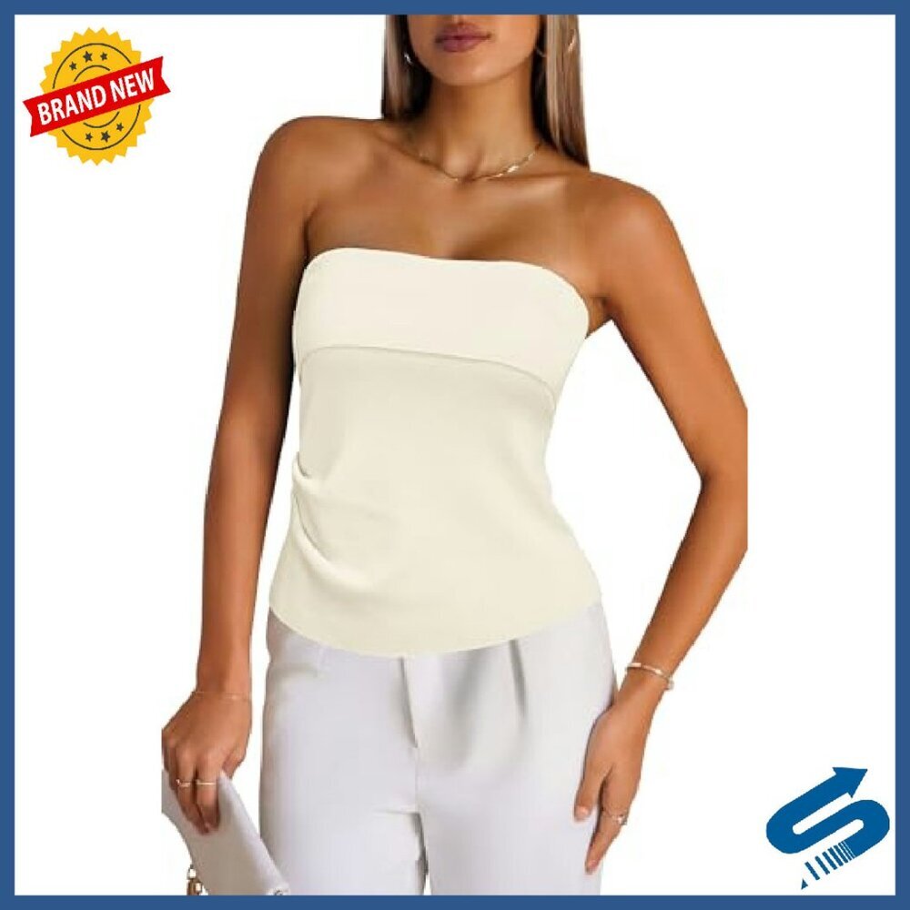 Silk Blend Tube Top Non-Slip Ruched Summer Casual Wear - Picture 3 of 8